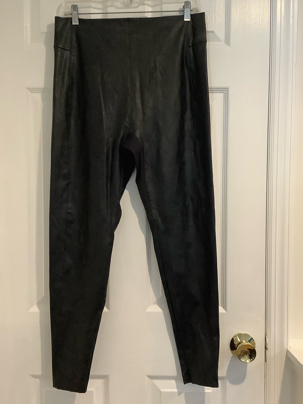 HONEYLOVE Black Stretchy Tummy Control Flattering Ankle Zip Faux Leather Legging